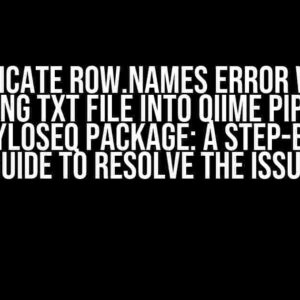 Duplicate row.names error when uploading txt file into QIIME pipeline in the phyloseq package: A Step-by-Step Guide to Resolve the Issue